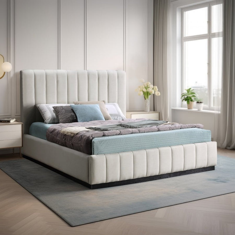 Lucia Linen Textured Fabric King Bed Beige - Gate FurnitureKing Bed
