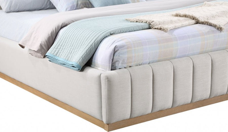 Lucia Linen Textured Fabric King Bed Cream - Gate FurnitureKing Bed