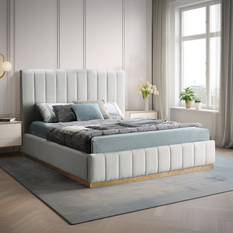 Lucia Linen Textured Fabric King Bed Cream - Gate FurnitureKing Bed
