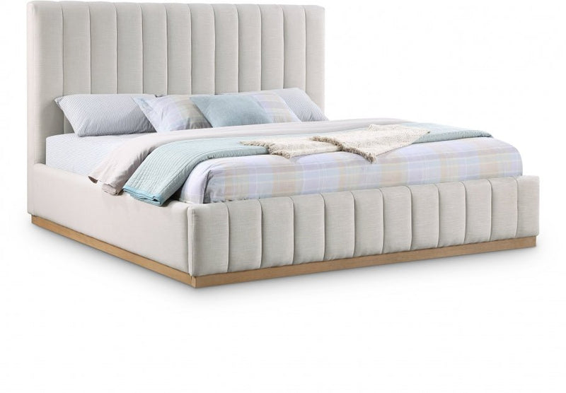 Lucia Linen Textured Fabric King Bed Cream - Gate FurnitureKing Bed