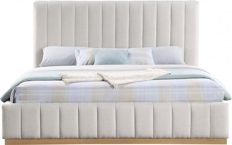 Lucia Linen Textured Fabric King Bed Cream - Gate FurnitureKing Bed