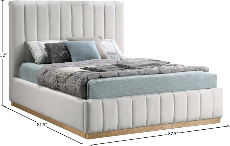 Lucia Linen Textured Fabric King Bed Cream - Gate FurnitureKing Bed