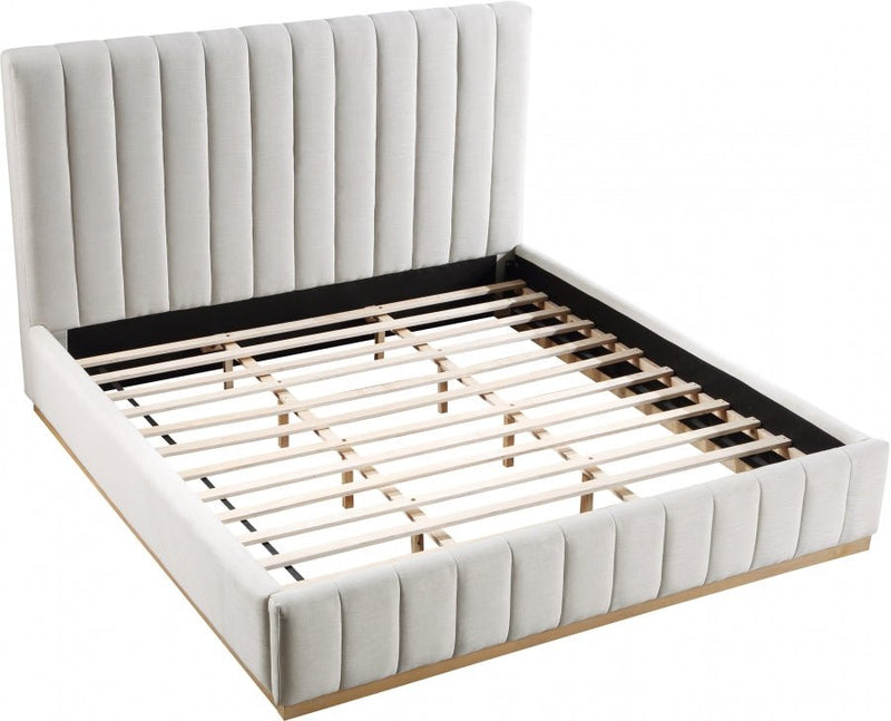 Lucia Linen Textured Fabric King Bed Cream - Gate FurnitureKing Bed