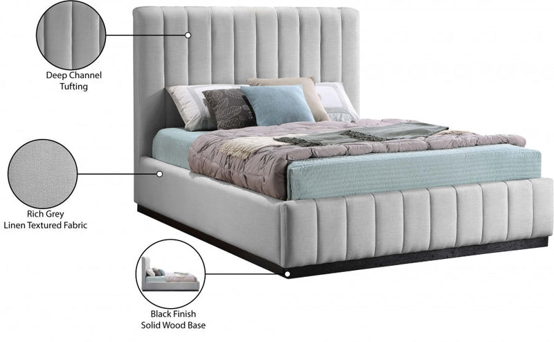Lucia Linen Textured Fabric King Bed Grey - Gate FurnitureKing Bed