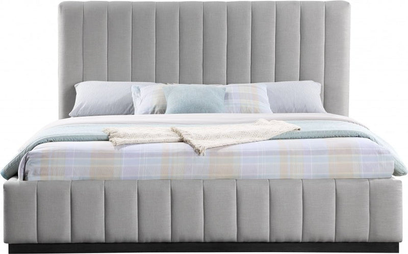 Lucia Linen Textured Fabric King Bed Grey - Gate FurnitureKing Bed