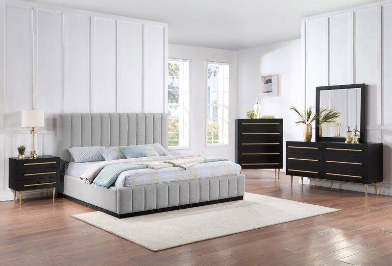 Lucia Linen Textured Fabric King Bed Grey - Gate FurnitureKing Bed