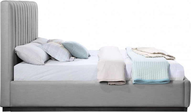 Lucia Linen Textured Fabric King Bed Grey - Gate FurnitureKing Bed
