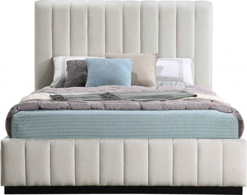 Lucia Linen Textured Fabric Queen Bed Beige - Gate FurnitureQueen Bed
