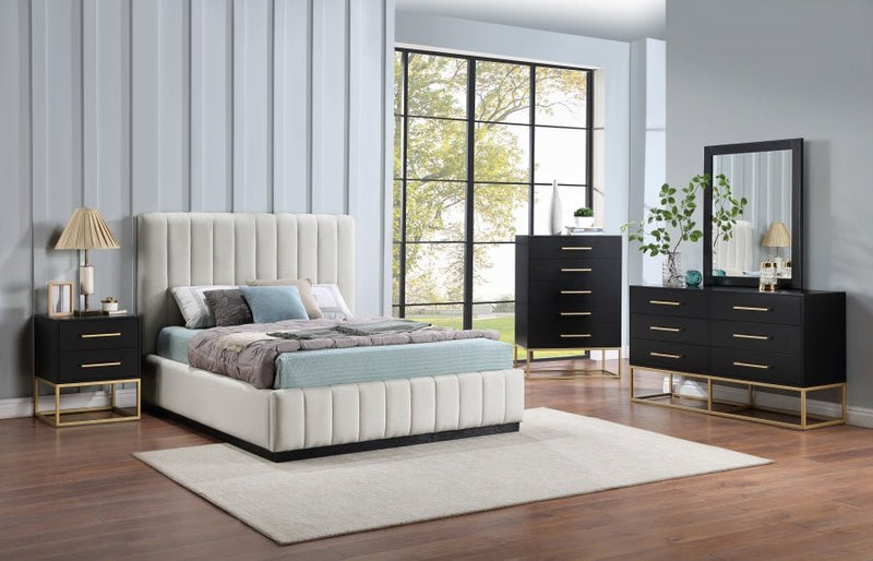 Lucia Linen Textured Fabric Queen Bed Beige - Gate FurnitureQueen Bed