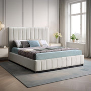 Lucia Linen Textured Fabric Queen Bed Beige - Gate FurnitureQueen Bed