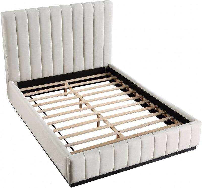 Lucia Linen Textured Fabric Queen Bed Beige - Gate FurnitureQueen Bed
