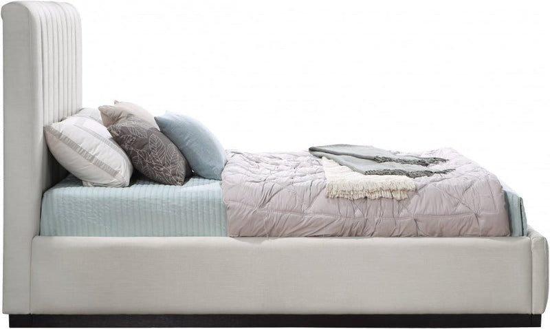 Lucia Linen Textured Fabric Queen Bed Beige - Gate FurnitureQueen Bed