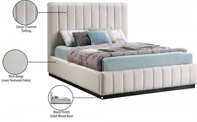 Lucia Linen Textured Fabric Queen Bed Beige - Gate FurnitureQueen Bed