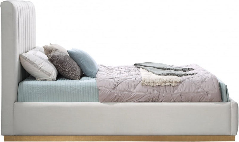 Lucia Linen Textured Fabric Queen Bed Cream - Gate FurnitureQueen Bed