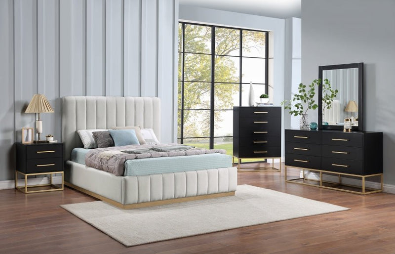 Lucia Linen Textured Fabric Queen Bed Cream - Gate FurnitureQueen Bed