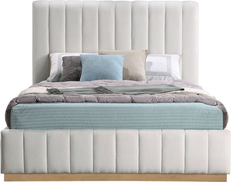 Lucia Linen Textured Fabric Queen Bed Cream - Gate FurnitureQueen Bed