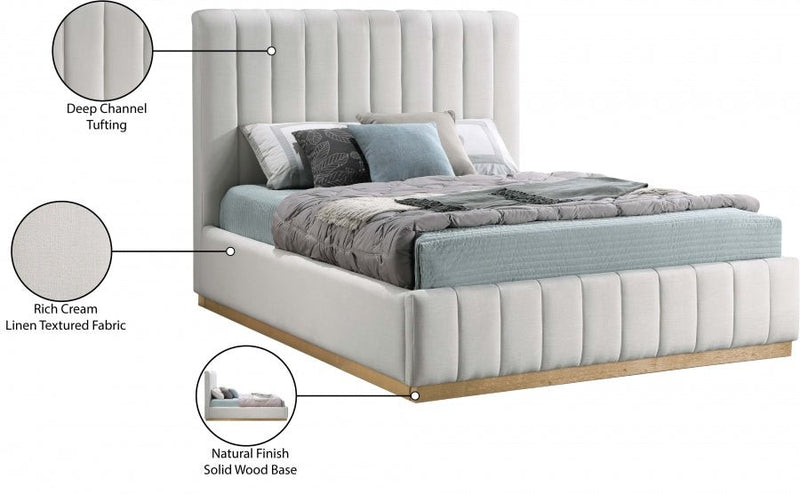 Lucia Linen Textured Fabric Queen Bed Cream - Gate FurnitureQueen Bed