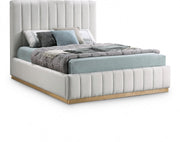 Lucia Linen Textured Fabric Queen Bed Cream - Gate FurnitureQueen Bed