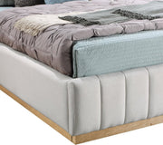 Lucia Linen Textured Fabric Queen Bed Cream - Gate FurnitureQueen Bed