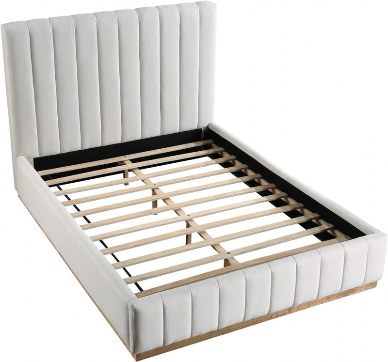 Lucia Linen Textured Fabric Queen Bed Cream - Gate FurnitureQueen Bed