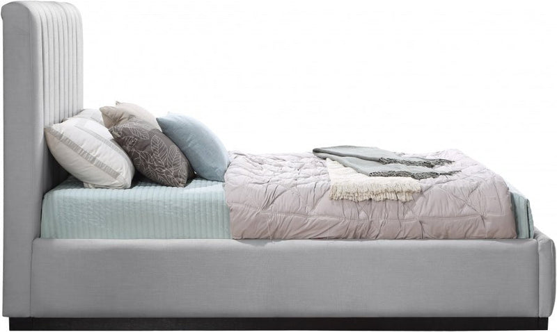 Lucia Linen Textured Fabric Queen Bed Grey - Gate FurnitureQueen Bed