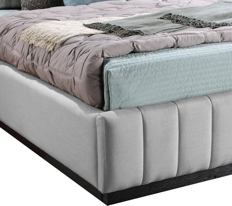 Lucia Linen Textured Fabric Queen Bed Grey - Gate FurnitureQueen Bed