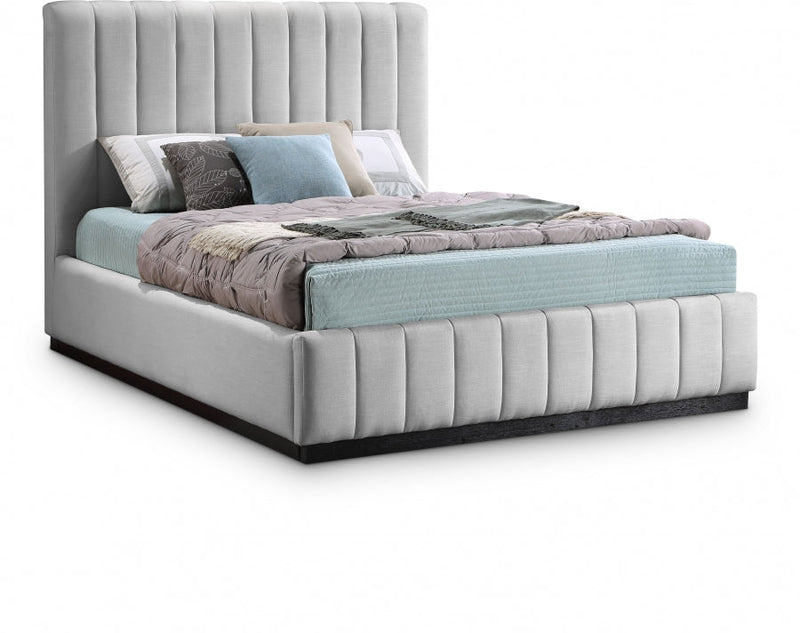 Lucia Linen Textured Fabric Queen Bed Grey - Gate FurnitureQueen Bed