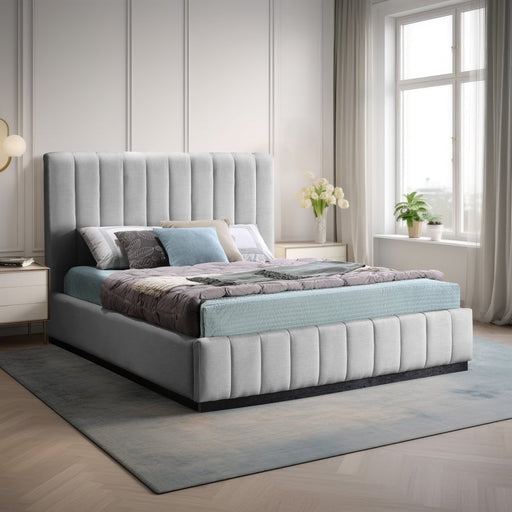 Lucia Linen Textured Fabric Queen Bed Grey - Gate FurnitureQueen Bed