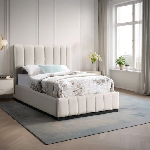 Lucia Linen Textured Fabric Twin Bed Beige - Gate FurnitureTwin Bed