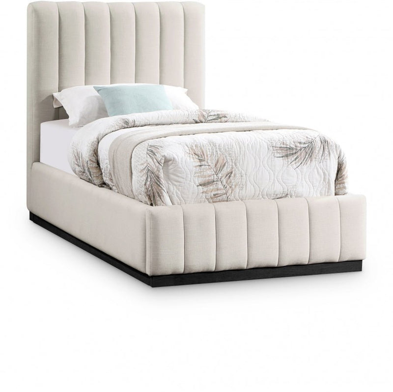 Lucia Linen Textured Fabric Twin Bed Beige - Gate FurnitureTwin Bed
