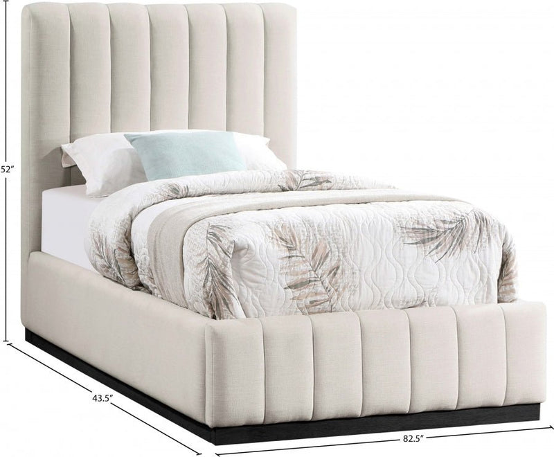 Lucia Linen Textured Fabric Twin Bed Beige - Gate FurnitureTwin Bed