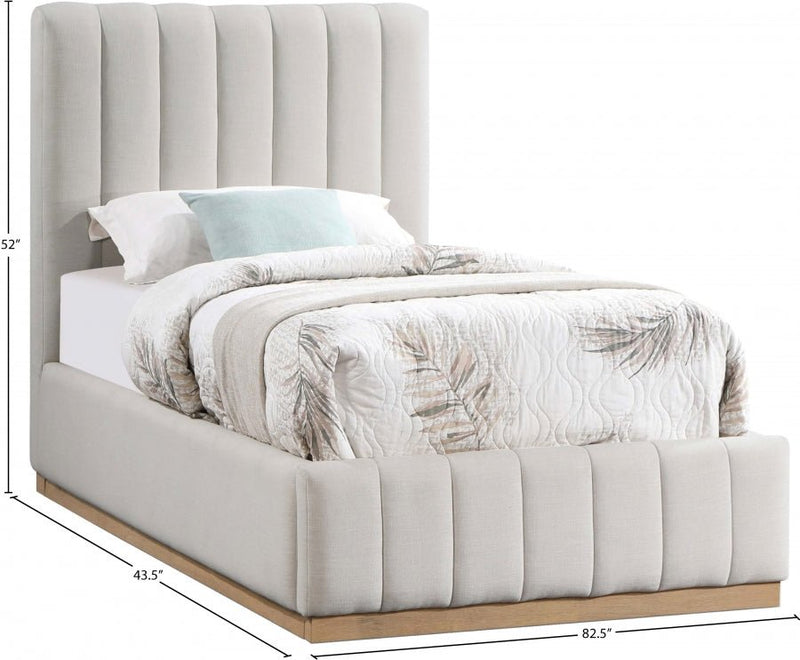 Lucia Linen Textured Fabric Twin Bed Cream - Gate FurnitureTwin Bed