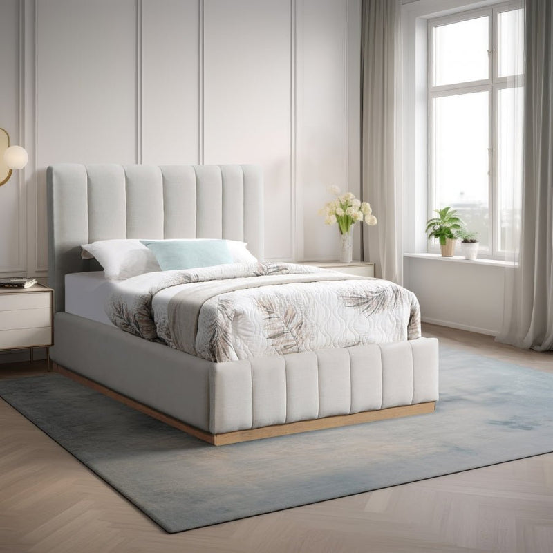 Lucia Linen Textured Fabric Twin Bed Cream - Gate FurnitureTwin Bed