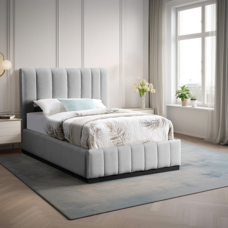 Lucia Linen Textured Fabric Twin Bed Grey - Gate FurnitureTwin Bed