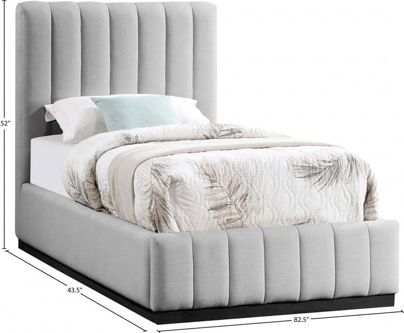 Lucia Linen Textured Fabric Twin Bed Grey - Gate FurnitureTwin Bed