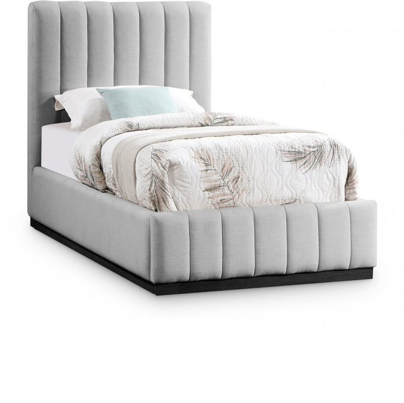Lucia Linen Textured Fabric Twin Bed Grey - Gate FurnitureTwin Bed