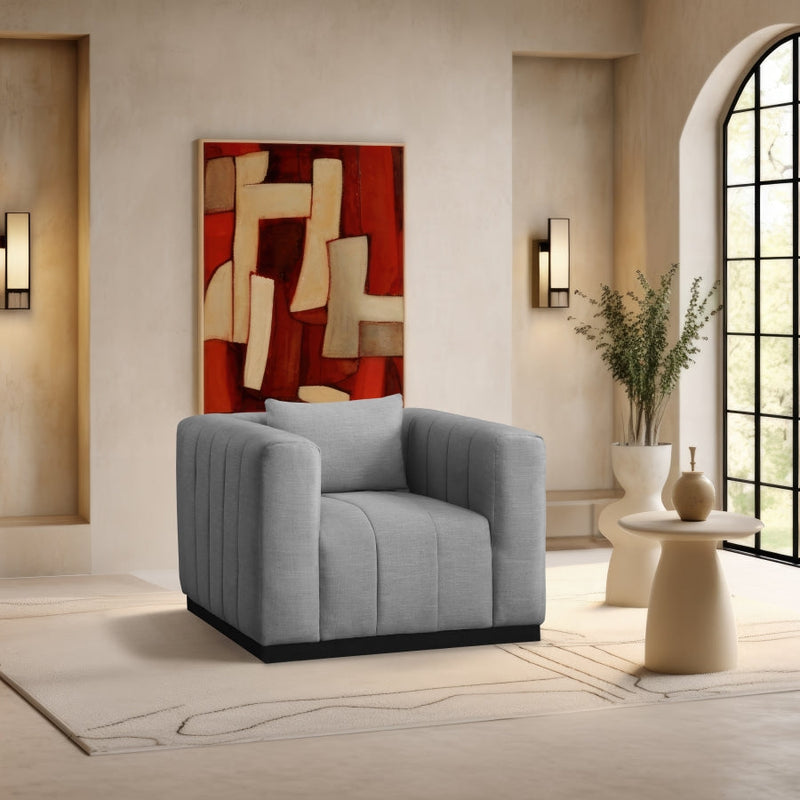 Lucia Linen Textured Fabric Upholstered Living Room Chair in Grey - 655Grey-C