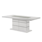 Lucia - White Dining Table with Crystal-Accent Details, Glass Insert Top, and Storage Base - D200-Table