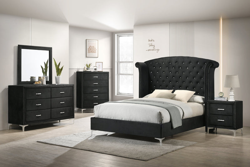 Lucinda Black Queen Upholstered Wingback Panel Bed - Gate FurnitureQueen Bed