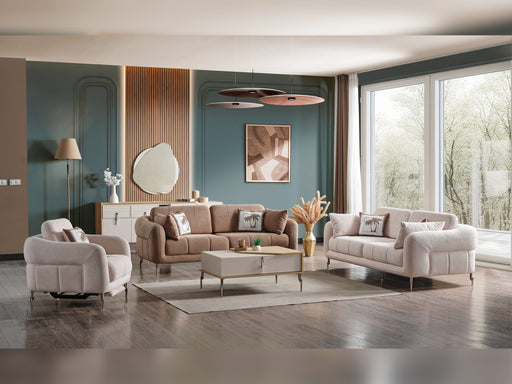 Lugano 3-pieces (Sofa & Loveseat & Relax Chair) Livingroom in Brown - Beige - 200-ELIF-LUG-A224-321R