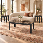 Luna - 3PC Brown Faux Marble Top Coffee Table Set, Coffee Table and 2 End Tables - T607-3PC-Set