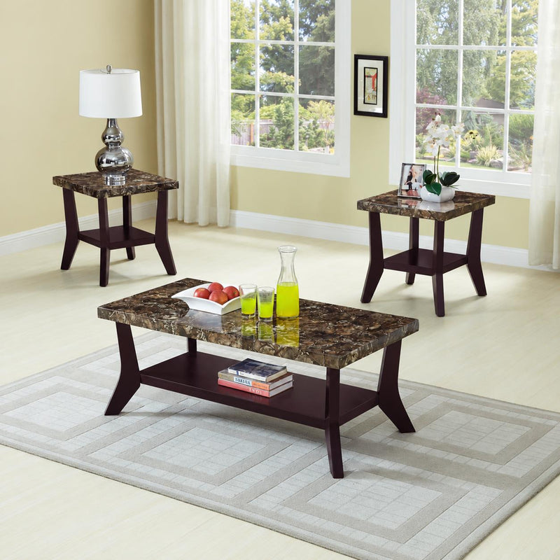 Lungo - 3PC Brown Coffee Table Set, Coffee Table and 2 End Tables - T452-3PC-Set