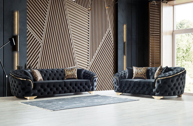 Lupino Black Velvet Sofa & Loveseat - LUPINOBLACK-SL