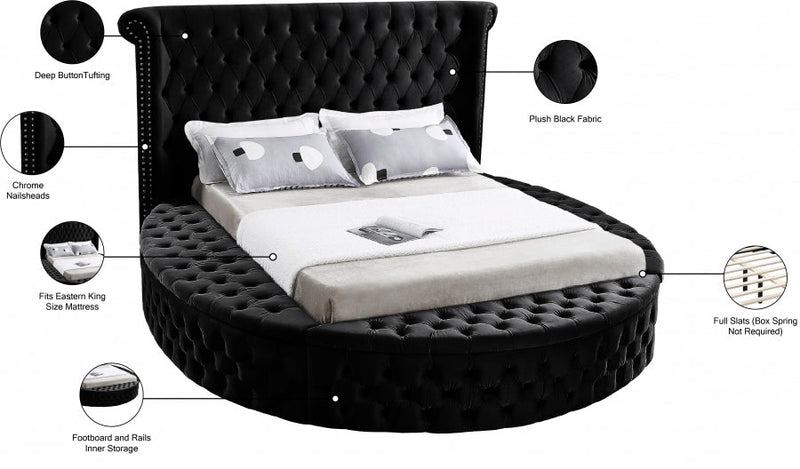 Luxus Velvet King Bed (3 Boxes) Black - Gate FurnitureKing Bed