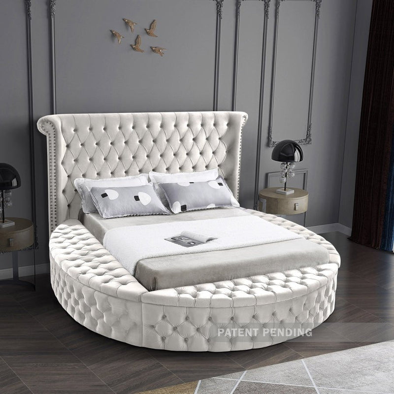 Luxus Velvet King Bed (3 Boxes) Cream - Gate FurnitureKing Bed
