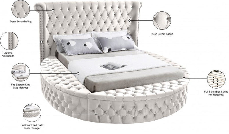 Luxus Velvet King Bed (3 Boxes) Cream - Gate FurnitureKing Bed