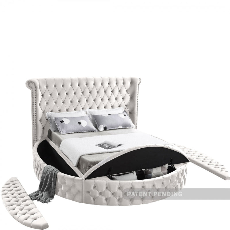 Luxus Velvet King Bed (3 Boxes) Cream - Gate FurnitureKing Bed