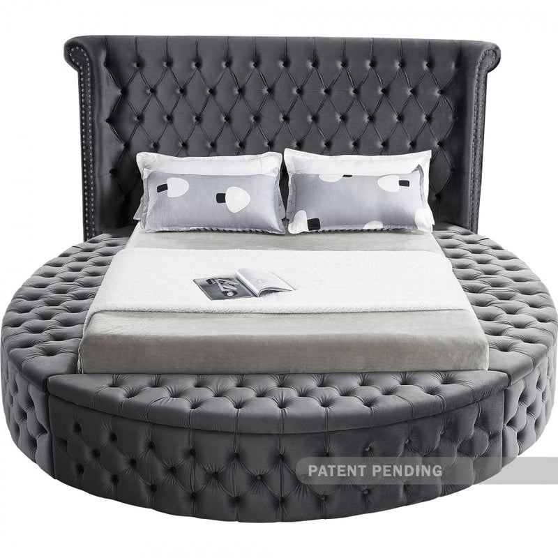 Luxus Velvet King Bed (3 Boxes) Grey - Gate FurnitureKing Bed