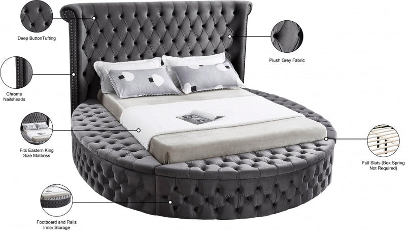 Luxus Velvet King Bed (3 Boxes) Grey - Gate FurnitureKing Bed