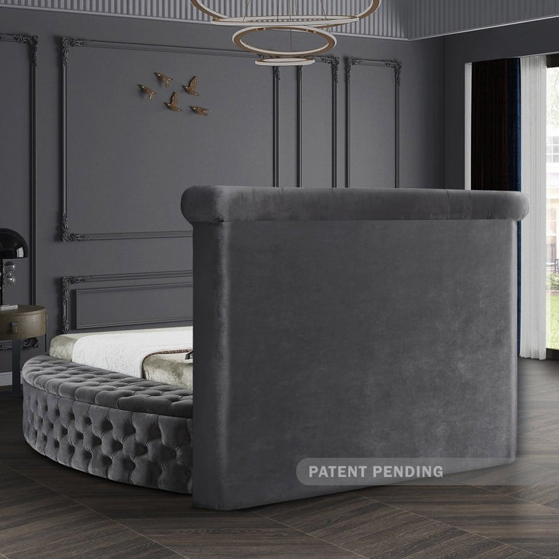 Luxus Velvet King Bed (3 Boxes) Grey - Gate FurnitureKing Bed